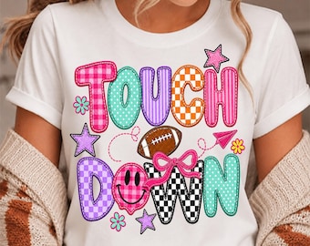 Patchwork Touchdown PNG, Gingham Football png, Football Mama png, Game Day Shirt Design, Vintage Football Sublimation, PNG, Retro Game Day