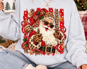 Leopard Santa PNG, Glam Christmas Santa, Fashion Holiday PNG, Trendy Christmas Sublimation Design, Retro Xmas Digital Download, Santa Shirt