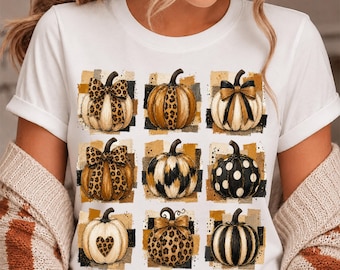 Preppy Leopard Pumpkin PNG, Coquette Pumpkin Bow, Fall Pumpkin Clipart, Vintage Distressed Brushstroke, Thanksgiving Sublimation PNG