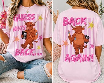 Guess Who's Back Highland Cow PNG, Back Again School PNG, First Day Of School Teacher PNG, Retro School Cow Shirt Design, Kindergarten Gift