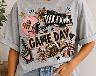 Football Mom PNG, Coquette Football Game Day PNG, Leopard Football Bow, Buffalo Check Sports, Preppy Football Sublimation, Shirt Design