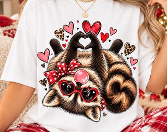 Cute Raccoon Valentine PNG | Heart Hands Raccoon Digital Download | Coquette Raccoon Sublimation PNG | Cute Love Animal PNG