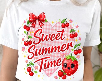 Sweet Summer Time PNG, Retro Cherry Bow Shirt Design, Cute Coquette Summer PNG, Vintage Summer Sublimation Design, Instant Download