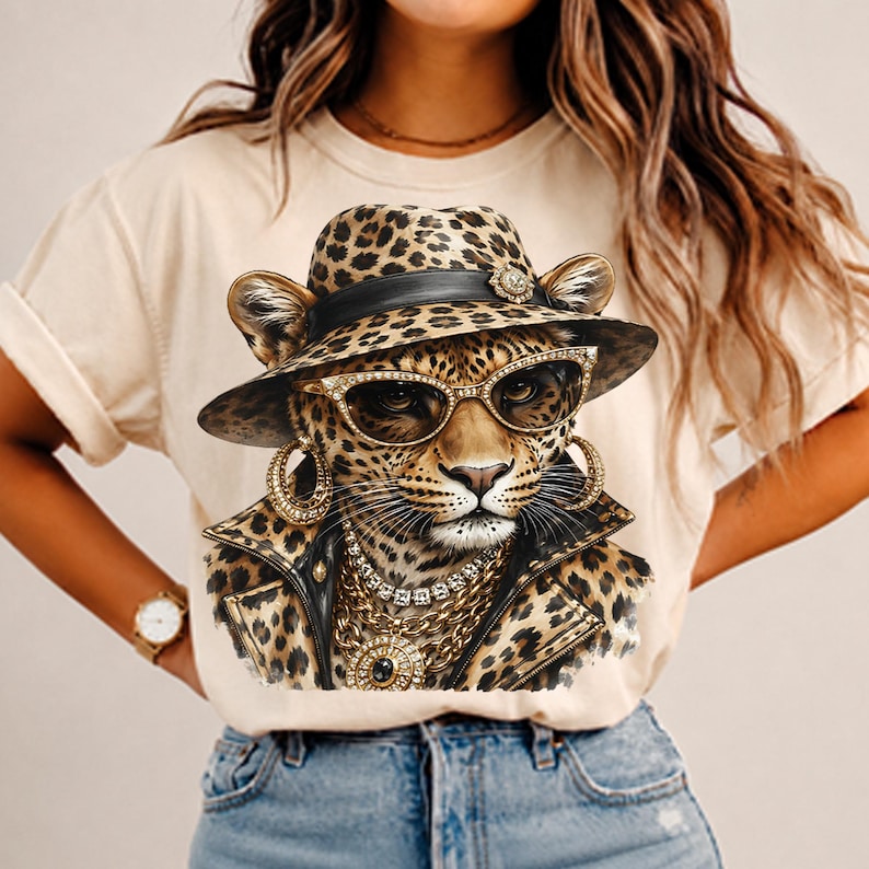 Boujee Leopard PNG, Luxury Leopard Fashion Graphic, Glam Animal Print Design, Chic Boutique Sublimation PNG, Trendy Leopard Girl Art image 4