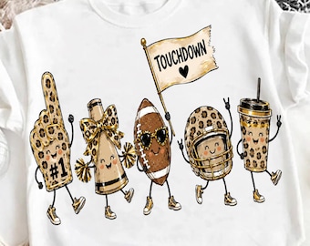 Football Doodles PNG, Leopard Football PNG, Coquette Football Bow png, Touchdown png, Game Day Sublimation, Cute Football Shirt Design