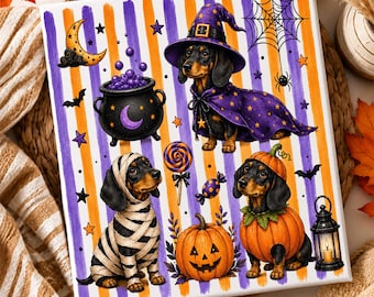 Striped Halloween Dachshund PNG, Ghost Wiener Dog Sublimation, Spooky Doxie PNG, Cute Fall Dog Shirt Design, Halloween Sublimation