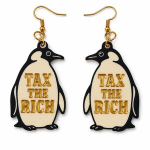FDT Penguin Earrings – Tax The Rich Statement Dangle Jewelry – Activist Gift