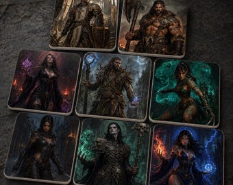 donkere fantasie onderzetter set gamer bureau decor RPG klasse cadeau keramiek drankje onderzetter bundel fantasie gaming kamer decor tafelblad cadeau