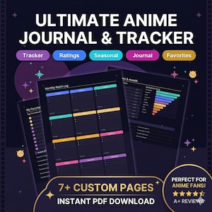 Planeringspaket för anime-bevakningslista | Utskrivbar PDF + interaktiv HTML-spårare | Animejournal, säsongsbetonad bevakningslista, betygsspårare, Otaku Digital