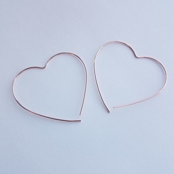 Rose Gold Heart Earrings, Heart Hoops, Rose Gold Earrings, Rose Gold Jewelry, Gold Heart