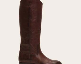 Handgefertigte Braune Leder Lange Stiefel Reitstiefel Vintage Militär Style Schuhe, Kavallerie Stiefel