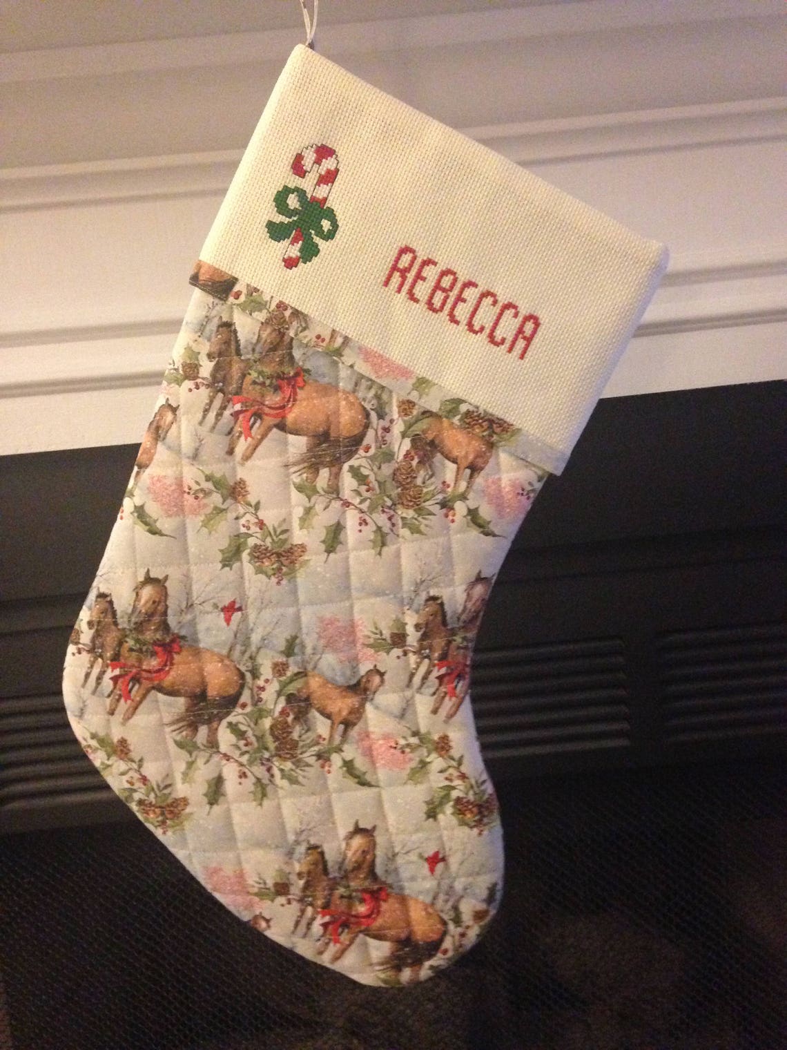 Christmas Stocking quilted personalized with cross stitch Etsy