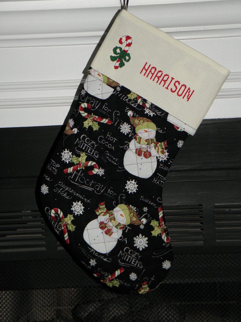 Christmas Stocking quilted personalized with cross stitch Etsy