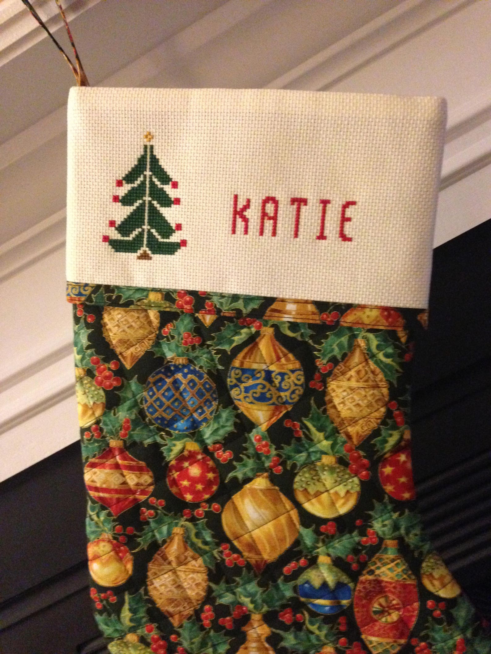Christmas Stocking quilted personalized with cross stitch Etsy