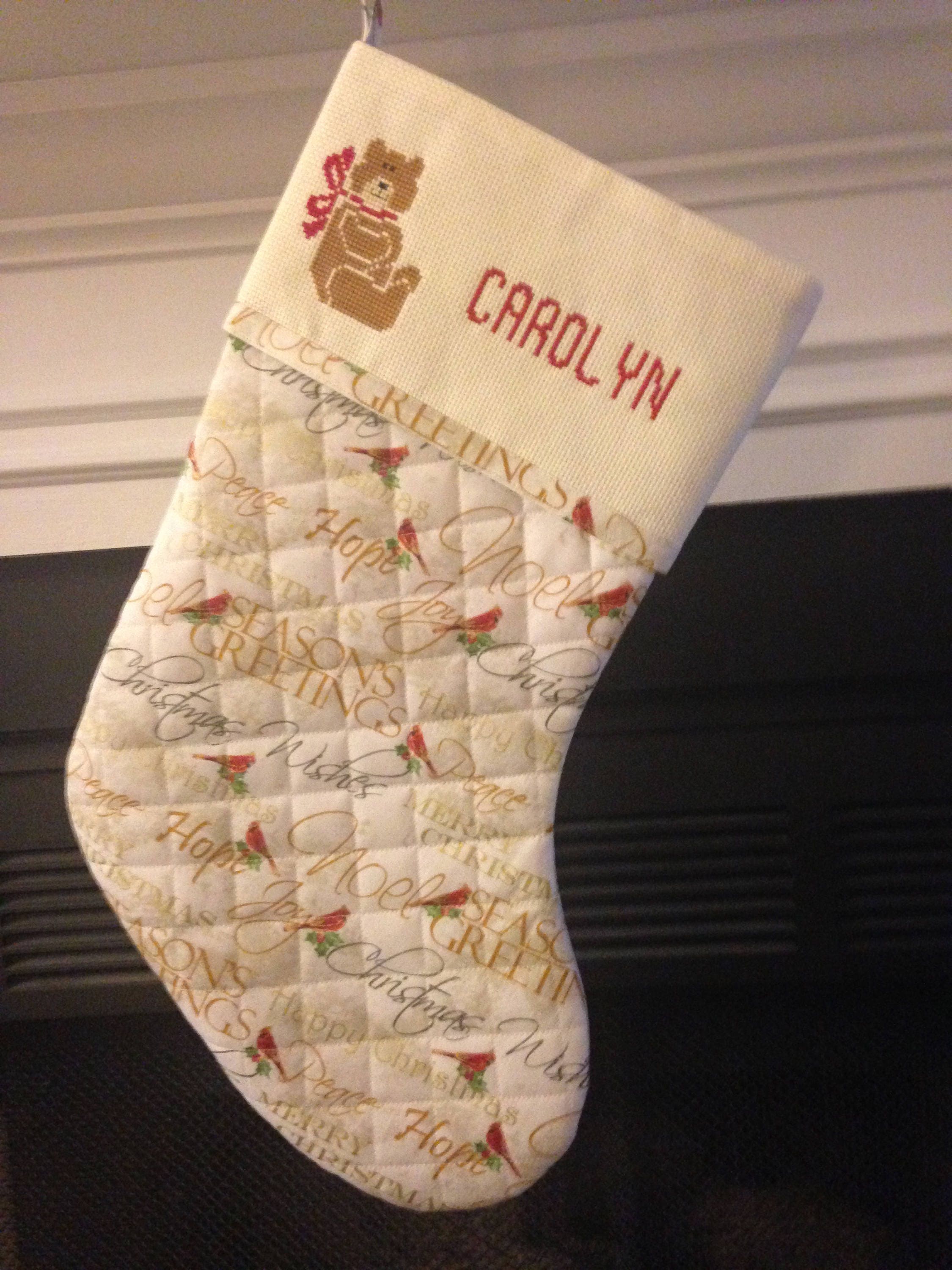 Christmas Stocking quilted personalized with cross stitch Etsy