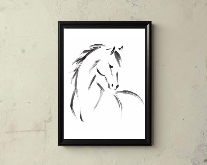 Minimalist Horse, Horse Drawing, Digital Art