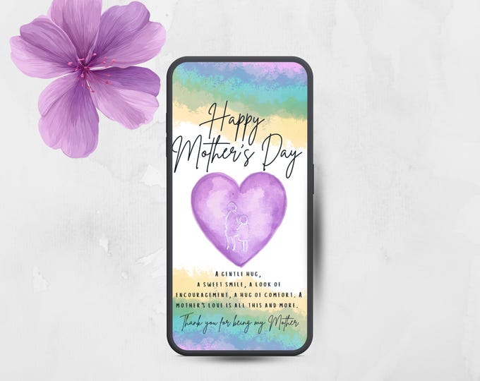 Digital Mother's Day Card, Heart Mom Card, Mother's Day E-Card, Digital Download