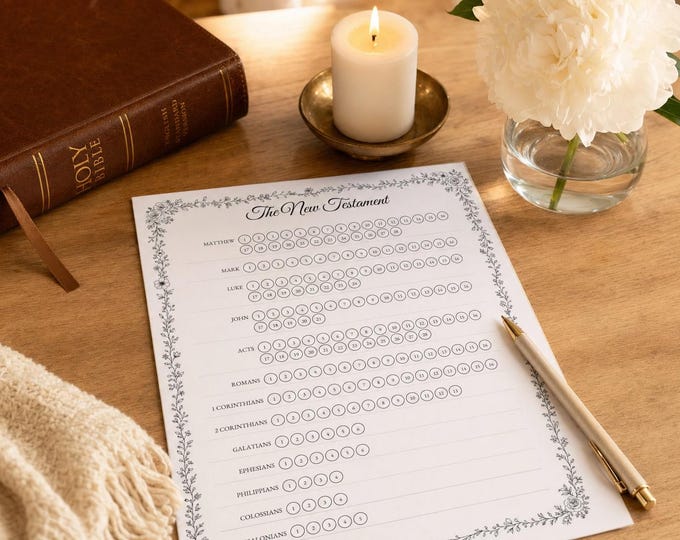 Floral Bible Reading Tracker, Devotional Planner, Bible Chapters Printable Pages (PDF Download)