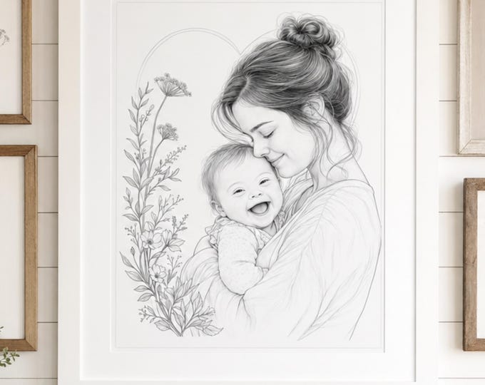 Mother and Trisomy 21 Child Wall Art Print | Down Syndrome | Down Syndrome Child Art | Printable Trisomy Digital Download | 8x10 11x14 16x20