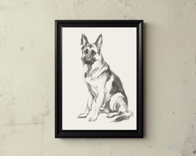 German Shepherd Sketch, Dog,  Pencil Sketch, Minimalist, Digital Art, Printable Shepherd