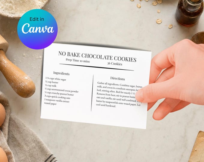 Editable Recipe Card, Minimal Recipe Template - Editable MINIMAL Recipe Card - Printable Recipe Personalized recipe 4x6