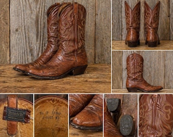 VTG 90s Panhandle Slim Cowboy Boots 8.5D Brown Worn Patina Western USA