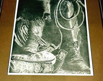 VTG Cowboy Western Wall Art Framed Signed 12/250 Susan Neill Ranch Decor Print