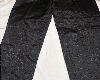 Vtg EUC KRISHMA 3X Black Satin Jacquard Wide Leg Lounge Pants Quiet Luxury