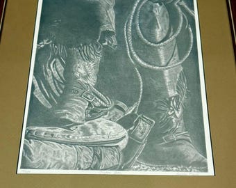VTG Cowboy Western Wall Art Framed Signed 12/250 Susan Neill Ranch Decor Print