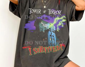 Comfort Colors Tower of Terror I Survived T-Shirt: Hollywood Tower Hotel Graphic Tee
