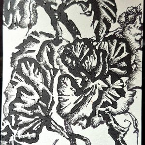 7/25 Edición limitada original Grabado en linóleo hecho a mano Boceto floral 1
