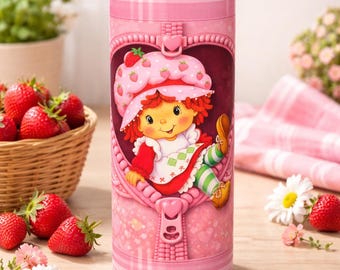 Strawberry Shortcake 20oz Tumbler • Pink Heart Zipper Design • Stainless Steel Travel Cup