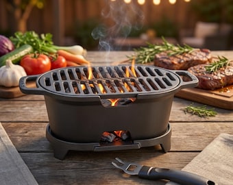 Mini Hibachi Cast Iron Grill Portable Charcoal BBQ Camping Outdoor Cooking Tabletop Barbecue Gift for Dad Grill Master