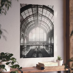 Monochrome Train Station Vault Print | Victorian Architecture Art Poster