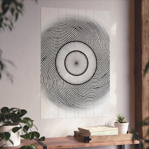 Moire Grid Abstract Art Print | Black White Optical Illusion Poster
