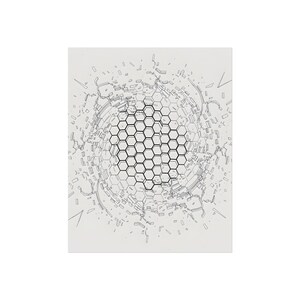 抽象的な線画プリント、砕け散った六角形グリッドの幾何学模様｜幾何学的な断片｜壁掛けアートプリント｜リビングルームの装飾｜ポスターアート