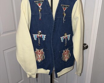 Vintage 80s Americana Western Reworked Denim Fleece Homemade See Pics Measure