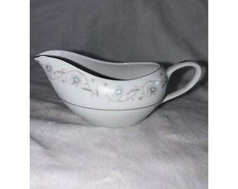 English Garden China 1221 Japan Gravy Boat Blue Floral Vintage 60s Small Chip