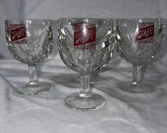 Vintage 70s Schlitz Beer Heavy Stemmed Thumbprint Goblets Set Of 4 Pedestal GVC