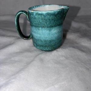 Handmade Studio Pottery Creamer Pitcher Teal Blue Reactive Drip Glaze Small Chip