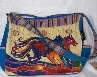 Vintage 90s Laurel Burch shoulder tote bag Dancing Horses Vibrant Whimsical NWOT