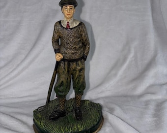 Vintage 60s 14" Cast Iron Golfer Statue Doorstop Bookend Hand Painted Rustic GVC