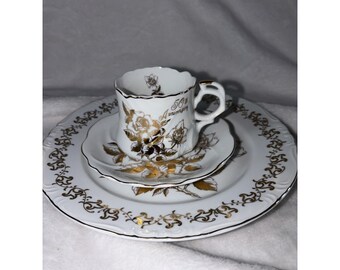 Vintage 80s Royal Crown 50th Anniversary fine china cup Saucer Plate Set EUC HTF