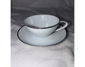 Vintage Set of Noritake China 5594 Silverdale Cup & Saucer Platinum Trim