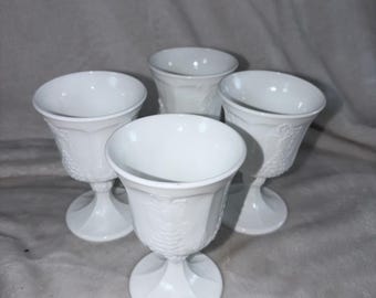Vintage 60s Indiana Glass Co. Colony Harvest milk glass goblets 4 MCM Farmhouse