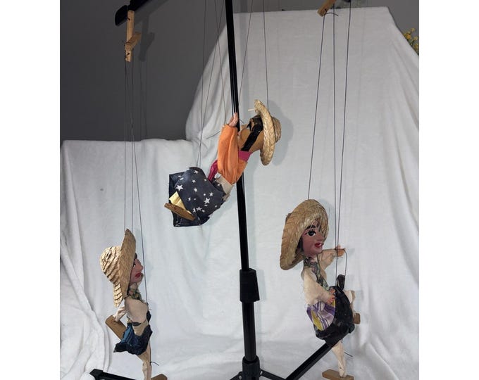 Vintage Mexican Marionette Folk Art String Puppets Lot of 3 With 1 ...