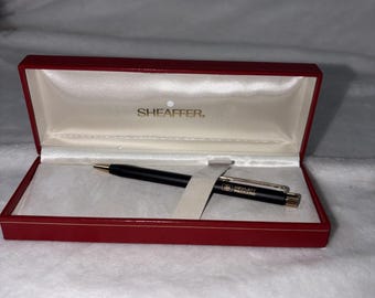 Vtg 80s Sheaffer White Dot Ballpoint Pen Hewlett Packard Logo Matte Black/Gold