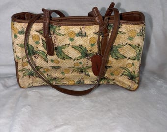 Vintage 90s Liz Claiborne Pineapple Print Purse Coastal Grandma Island Vibes GUC