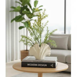 Ceramic Ginkgo Leaf Vase: Minimalist Wabi Sabi Sculptural Centerpiece (Black, Speckled Cream)