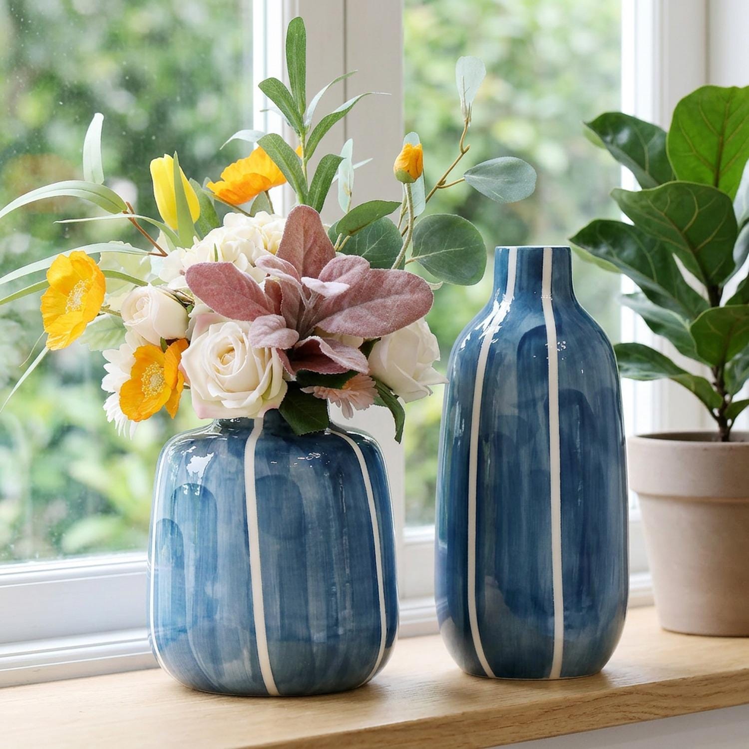 青い花装飾の陶器花瓶 青い陶器の花瓶 - Etsy 日本